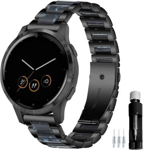 18MM General Resin Stainless Steel Watchband Compatible with Garmin Vivoactive 4S/Vivomove 3S 39mm/Venu 2S/Forerunner 255S Music Smartwatch Wristband Replacement Metal Strap in Saudi Arabia