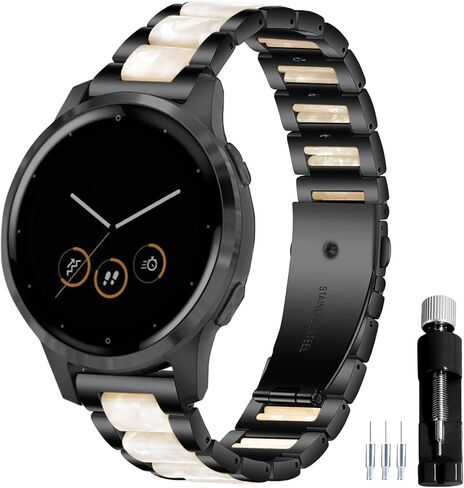 18MM General Resin Stainless Steel Watchband Compatible with Garmin Vivoactive 4S/Vivomove 3S 39mm/Venu 2S/Forerunner 255S Music Smartwatch Wristband Replacement Metal Strap in Saudi Arabia