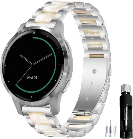 18MM General Resin Stainless Steel Watchband Compatible with Garmin Vivoactive 4S/Vivomove 3S 39mm/Venu 2S/Forerunner 255S Music Smartwatch Wristband Replacement Metal Strap in Saudi Arabia