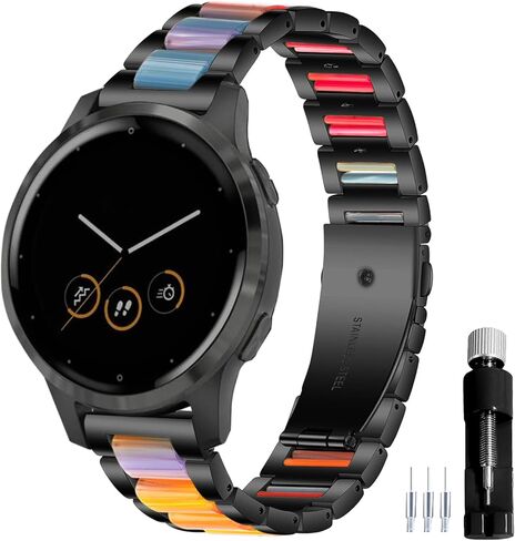18MM General Resin Stainless Steel Watchband Compatible with Garmin Vivoactive 4S/Vivomove 3S 39mm/Venu 2S/Forerunner 255S Music Smartwatch Wristband Replacement Metal Strap in Saudi Arabia