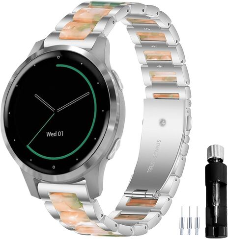 18MM General Resin Stainless Steel Watchband Compatible with Garmin Vivoactive 4S/Vivomove 3S 39mm/Venu 2S/Forerunner 255S Music Smartwatch Wristband Replacement Metal Strap in Saudi Arabia