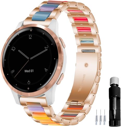 18MM General Resin Stainless Steel Watchband Compatible with Garmin Vivoactive 4S/Vivomove 3S 39mm/Venu 2S/Forerunner 255S Music Smartwatch Wristband Replacement Metal Strap in Saudi Arabia