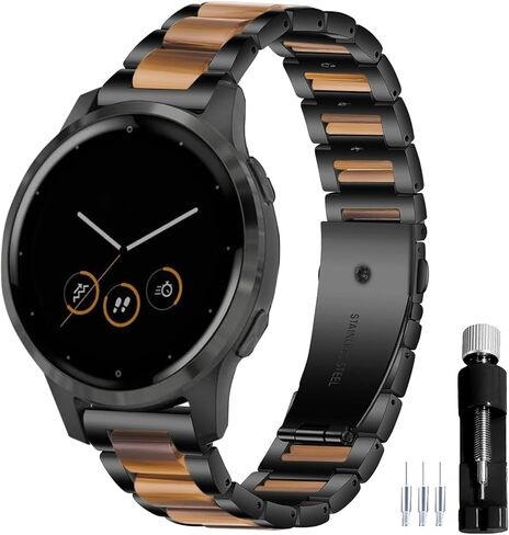18MM General Resin Stainless Steel Watchband Compatible with Garmin Vivoactive 4S/Vivomove 3S 39mm/Venu 2S/Forerunner 255S Music Smartwatch Wristband Replacement Metal Strap in Saudi Arabia