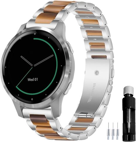 18MM General Resin Stainless Steel Watchband Compatible with Garmin Vivoactive 4S/Vivomove 3S 39mm/Venu 2S/Forerunner 255S Music Smartwatch Wristband Replacement Metal Strap in Saudi Arabia