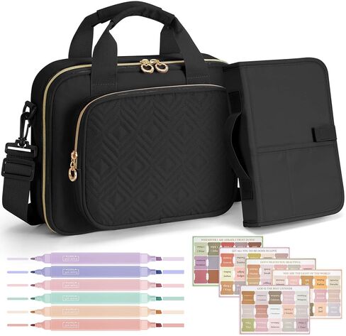 Bible Cover Case for Women, Large Bible Bag Carrying Case with Shoulder Strap, Bible Study Supplies Bible Journaling Kit Book Carrying Case with Bible Highlighters Tabs Gift for Lady (Black) in Kuwait