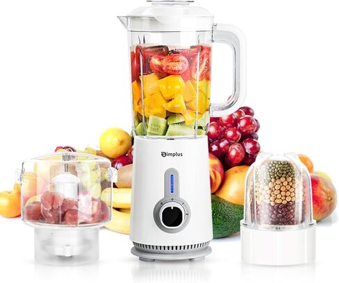 SIMPLUS White Blenders for Kitchen, 51oz Countertop Blender, Stainless Steels Professional Blenders, 3 Adjustable Speed Smoothie Maker for Juices, Puree, Shakes, Fruit Drinks, Sauces, Self-Cleaning in Kuwait