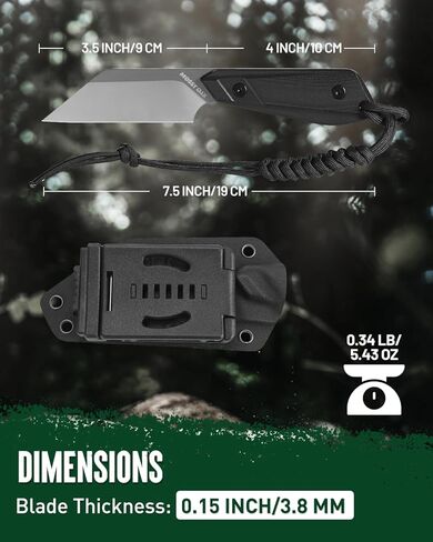 سكين شفرة ثابتة EDC مقاس 7.5 بوصة من Mossy Oak مع غمد كيديكس، سكين تخييم تانغ كامل 14C28N مع حبل الطوارئ، مقبض G10 للبقاء على قيد الحياة والصيد والتخييم والمشي لمسافات طويلة in Kuwait