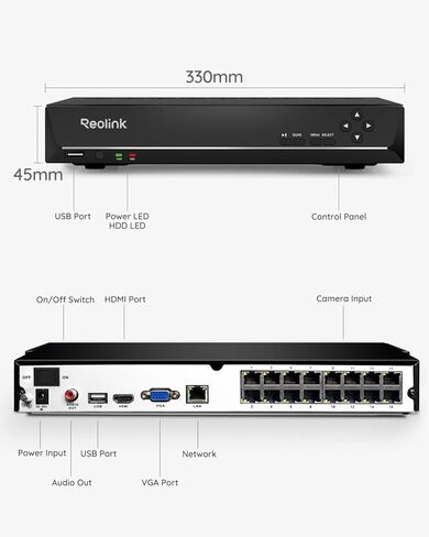 REOLINK 16CH Network Video Recorder Bundle with Extra 200W Power Adapter, Backup Power for Reolink NVR, 24/7 Recording to Pre-Installed 4TB HDD, Compatible with 4/5/8/12/16MP PoE Cameras in Saudi Arabia