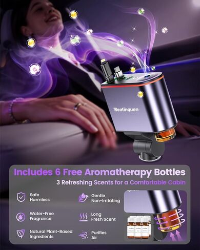 ترقية 2026 شاحن سيارة قابل للسحب 5 في 1 USB C - شاحن هاتف سيارة قابل للسحب سريع الشحن مع موزع معطر هواء للسيارة - محول ولاعة سجائر بقدرة 66 وات USB-C/Type-C لهاتف iPhone17/16/15/14 in Kuwait