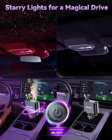 ترقية 2026 شاحن سيارة قابل للسحب 5 في 1 USB C - شاحن هاتف سيارة قابل للسحب سريع الشحن مع موزع معطر هواء للسيارة - محول ولاعة سجائر بقدرة 66 وات USB-C/Type-C لهاتف iPhone17/16/15/14 in Kuwait