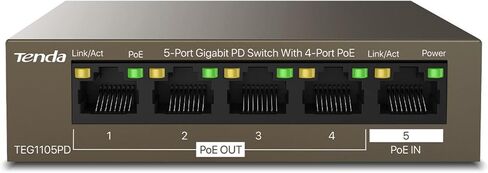 Tenda TEG1105PD, 5 Port Gigabit PoE Switch with 4 PoE Ports, Unmanaged Desktop Home Network Hub, Ethernet Splitter, PSE & PD Design, Sturdy Metal & Fanless, Limited Lifetime Protection in Saudi Arabia