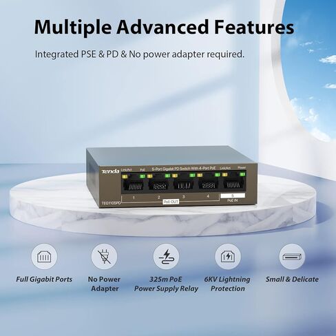 Tenda TEG1105PD, 5 Port Gigabit PoE Switch with 4 PoE Ports, Unmanaged Desktop Home Network Hub, Ethernet Splitter, PSE & PD Design, Sturdy Metal & Fanless, Limited Lifetime Protection in Saudi Arabia