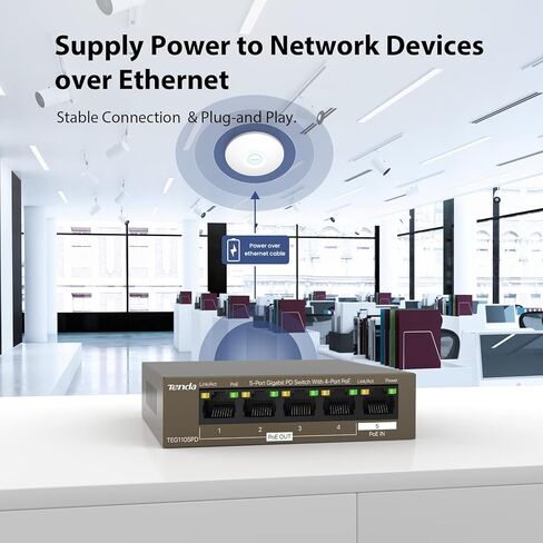 Tenda TEG1105PD, 5 Port Gigabit PoE Switch with 4 PoE Ports, Unmanaged Desktop Home Network Hub, Ethernet Splitter, PSE & PD Design, Sturdy Metal & Fanless, Limited Lifetime Protection in Saudi Arabia