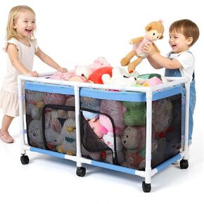 صندوق تخزين الحيوانات المحشوة من FIOBEE مع شبكة شفافة وعجلات دوارة 360 درجة منظم صدر اللعبة سهل التركيب لصندوق تخزين ألعاب غرفة الأطفال، وردي in Kuwait