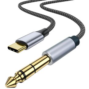 كابل صوت USB C إلى 1/4 بوصة، سلك محول USBC إلى 1/4 ستيريو موصلات مطلية بالذهب مضفرة من النوع C إلى 6.35 مم كابل TRS شريحة صوت مدمجة للجيتار ومكبر الصوت ومكبر الصوت وسماعات الرأس، 6.6 قدم in Kuwait
