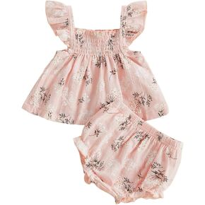 Infant Baby Girl Summer Clothes Floral Ruffle Shirts Tank Tops And Bloomers Shorts 2 Pcs Set Cute Outfit in Kuwait
