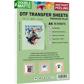 أوراق فيلم نقل DTF مقاس A4 - 100 حزمة (8.3 بوصة × 11.7 بوصة) - ممتازة مزدوجة غير لامعة ومضادة للكهرباء الساكنة - تقشير ساخن وبارد - متوافقة مع طابعات DTF - فيلم نقل حراري لألوان نابضة بالحياة ومطبوعات متينة in Kuwait