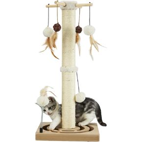 عمود خدش للقطط من بيكاب، أعمدة خدش من السيزال للقطط والقطط الصغيرة في الأماكن المغلقة مع كرة تتبع ألعاب تفاعلية وكرات معلقة، 25 بوصة، بيج in Kuwait