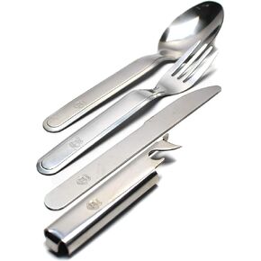 Original Hungarian army cutlery set 4 pieces. Eating utensils military issue spoon fork knife kit flatware multi-tool Camping bottle can opener stainless steel NEW in Kuwait