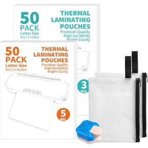 Binditek Laminating Sheets Bundle, 100 Pack Letter Size (50 x 3 Mil + 50 x 5 Mil) Thermal Laminating Pouches 8.5 x 11, with Corner Rounder & 2 Storage Folders, Office & Classroom Laminating Supplies in Kuwait