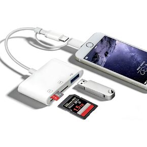 قارئ بطاقة SD لكاميرا iPhone iPad، USB C، محول كاميرا رقمية iPhone مع SD MicroSD USB-A 3 فتحات عارض بطاقة ذاكرة كاميرا Trail، محمول لا يتطلب تطبيق التوصيل والتشغيل in Kuwait