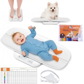 ميزان الأطفال وميزان الحيوانات الأليفة مع صينية 60 سم، مقياس رقمي 330 رطل - 150 كجم لحديثي الولادة والجرو والقطط والكلاب والبالغين، يتضمن شريط قياس، وياقة جرو وبطاقة تسجيل، وظيفة التثبيت/الفارغة، 5 تحويلات للوحدات in Kuwait