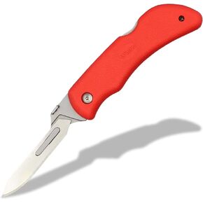 Wiebe Red Fox Folding Skinning Knife - Wicked Sharp Replaceable Scalpel Blades (24 Included) & Sheath - High-Visibility Red No-Slip Comfort Grip - for Hunting & Skinning in Kuwait