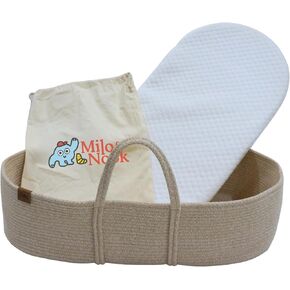 Milo & Nook Baby Changing Basket with Pad – Soft Cotton Moses Basket, Waterproof Liner & Soft Cover, Portable Changing Basket for Newborn Nursery, Machine-Washable Cover in Kuwait