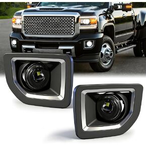Professional Fog Light Assembly, Clear Waterproof Front Driving Lamps Kit Compatible with 2015-2019 GMC Sierra 2500HD/ 3500HD DOT Approved in Saudi Arabia