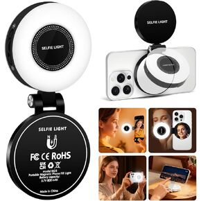 ضوء سيلفي مغناطيسي لهاتف MagSafe iPhone: 3 أوضاع إضاءة، حلقة هاتف LED قابلة لإعادة الشحن بزاوية 360 درجة مع مرآة للتصوير الفوتوغرافي والمكياج وتيك توك والتكبير ومؤتمرات الفيديو، أبيض in Kuwait