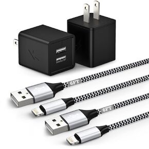 [معتمد من Apple MFi] شاحن iPhone، محول حائط USB مزدوج المنفذ i Phone Charger Block 2.1A 2Pack 6FT Fast Nylon مضفر مزامنة البيانات Apple Fast Charging Cord for iPhone 14/13/12/11/SE2022/8/7/XS/XR/X/iPad in Kuwait
