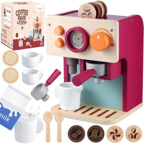 GAGAKU Wooden Coffee Machine Toy for Kids, Pretend Play Espresso Maker Set with Accessories for Play Kitchen, Learning Wooden Toys for Hand-Eye Coordination & Social Skills in Saudi Arabia