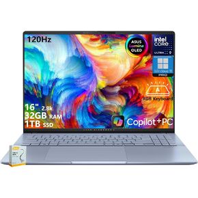 ASUS Vivobook S16 Copilot+ AI PC Laptop | 16" 2.8k OLED 120Hz | Intel Core Ultra 9 285H | 32GB RAM 1TB SSD | RGB Backlit for Creator Designer Business Professional Win11 Pro w/DLCA Accessory in Kuwait