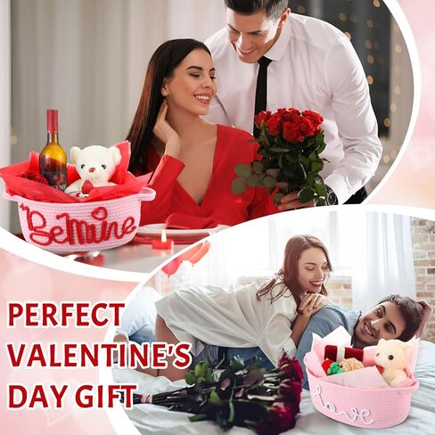 Bucherry 2 Sets Valentine's Day Gift Basket Set with Handles Include 2 Decorative Rope Woven Gift Basket Storage Organizer Cube and Tissue Papers for Anniversary Party Supplies (Text Style,Pink) in Saudi Arabia