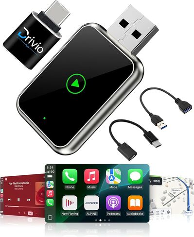 محول CarPlay اللاسلكي من دريفيو للآيفون والأندرويد | محول USB CarPlay اللاسلكي مع انعكاس الشاشة | 2026 بلوتوث Car Play Dongle Apple Play لملحقات السيارات Android Auto USB C & A in Kuwait