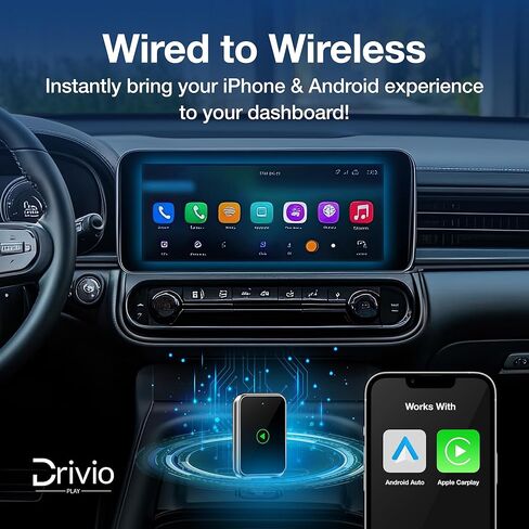محول CarPlay اللاسلكي من دريفيو للآيفون والأندرويد | محول USB CarPlay اللاسلكي مع انعكاس الشاشة | 2026 بلوتوث Car Play Dongle Apple Play لملحقات السيارات Android Auto USB C & A in Kuwait