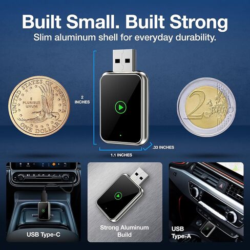 محول CarPlay اللاسلكي من دريفيو للآيفون والأندرويد | محول USB CarPlay اللاسلكي مع انعكاس الشاشة | 2026 بلوتوث Car Play Dongle Apple Play لملحقات السيارات Android Auto USB C & A in Kuwait