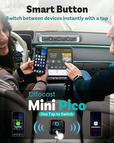 محول OTTOCAST Mini Pico 2026 اللاسلكي CarPlay لأجهزة iPhone وAndroid - قم بتوصيل وتشغيل محول Android التلقائي، اتصال سريع، صغير وموفر للمساحة in Kuwait