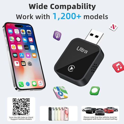 محول Carplay لاسلكي صغير لهاتف iPhone - محول Carplay اللاسلكي Car Play Bluetooth، متوافق مع iPhone iOS 10+، [تبديل الهاتف بلمسة واحدة] أسود in Kuwait