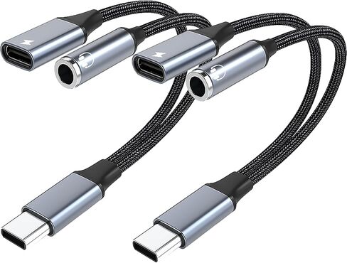 محول صوت USB C إلى 3.5 ملم مع شحن سريع 60 وات PD، ومحول صوت DAC 2 في 1 ومقبس سماعة الرأس، متوافق مع iPhone 15/15 Pro وiPad Pro وSamsung Galaxy وGaming وCar Aux (عبوتان) in Saudi Arabia