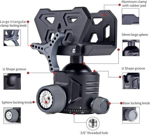 سرج إطلاق النار برأس كروي - مسند متين للمسدس لعصي وحوامل إطلاق النار، سعة تحميل من الألومنيوم باستخدام الحاسب الآلي تبلغ 77 رطلاً (35 كجم)، مثالي للتدريب على الهدف، والصيد، والرماية في الهواء الطلق (54 مم) in Kuwait