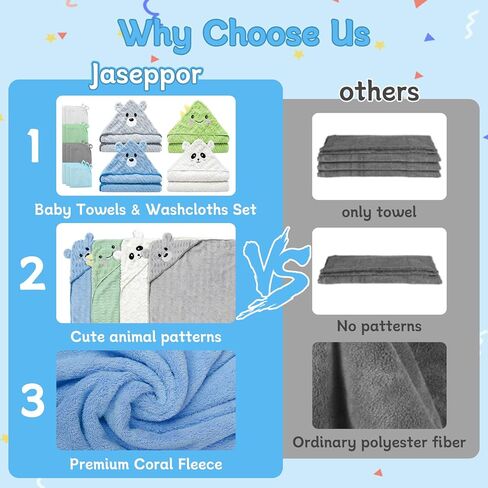 مجموعة مناشف حمام للأطفال مكونة من 14 قطعة، 4 قطع مناشف أطفال بغطاء للرأس و10 قطع مناشف حمام، فائقة النعومة والامتصاص لحديثي الولادة للرضع والأطفال الصغار in Kuwait