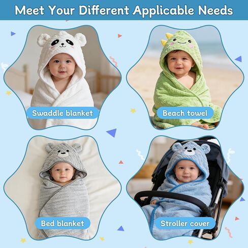 مجموعة مناشف حمام للأطفال مكونة من 14 قطعة، 4 قطع مناشف أطفال بغطاء للرأس و10 قطع مناشف حمام، فائقة النعومة والامتصاص لحديثي الولادة للرضع والأطفال الصغار in Kuwait