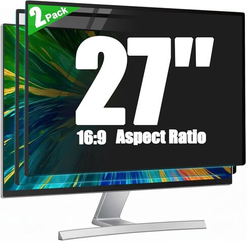 [2-Pack] 27 Inch Reusable Anti-Glare Computer Privacy Screen | Nano Bezel Monitor, 16:9 Aspect Ratio, Residue-Free Removable Anti-Spy Filter, Eye Protection Anti-Blue Light Desktop Shield in Saudi Arabia