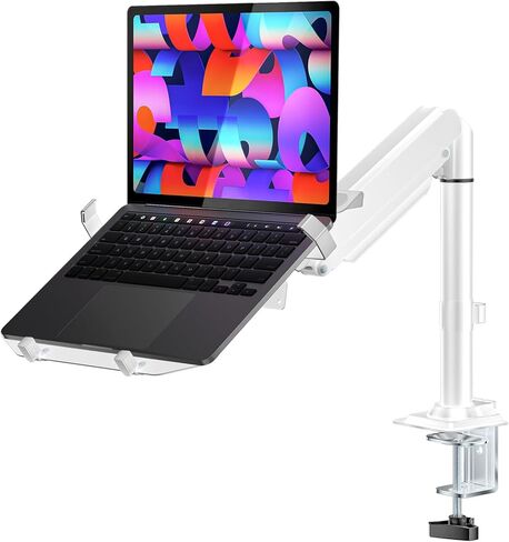 WALI Laptop Tray Desk Mount, Laptop Arm Mount Fits 10-15.6 Inch Notebook, 2-in-1 Gas Spring Monitor Arm for 17-32 Inch Computer Screen, Holds up to 22lbs(GSDM00LPW), White in Saudi Arabia