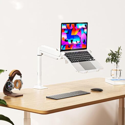 WALI Laptop Tray Desk Mount, Laptop Arm Mount Fits 10-15.6 Inch Notebook, 2-in-1 Gas Spring Monitor Arm for 17-32 Inch Computer Screen, Holds up to 22lbs(GSDM00LPW), White in Saudi Arabia