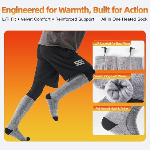 Heated Socks for Men & Women, Rechargeable Electric Thermal Socks with 5000mAh Curved Battery, 4 Heat Levels, Washable, Warm Winter Foot Warmers for Skiing, Hiking, Hunting, Outdoor Work in Saudi Arabia