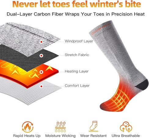 Heated Socks for Men & Women, Rechargeable Electric Thermal Socks with 5000mAh Curved Battery, 4 Heat Levels, Washable, Warm Winter Foot Warmers for Skiing, Hiking, Hunting, Outdoor Work in Saudi Arabia