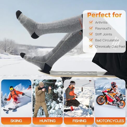Heated Socks for Men & Women, Rechargeable Electric Thermal Socks with 5000mAh Curved Battery, 4 Heat Levels, Washable, Warm Winter Foot Warmers for Skiing, Hiking, Hunting, Outdoor Work in Saudi Arabia