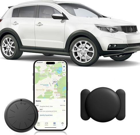 جهاز تعقب للمركبات، جهاز تعقب السيارة GPS يعمل مع Apple Find My (iOS فقط)، محدد موقع السيارة المضاد لفقدانها، جهاز تعقب صغير مخفي للسيارة مع حافظة مغناطيسية (جهاز تعقب أبيض، حافظة مغناطيسية سوداء) in Kuwait